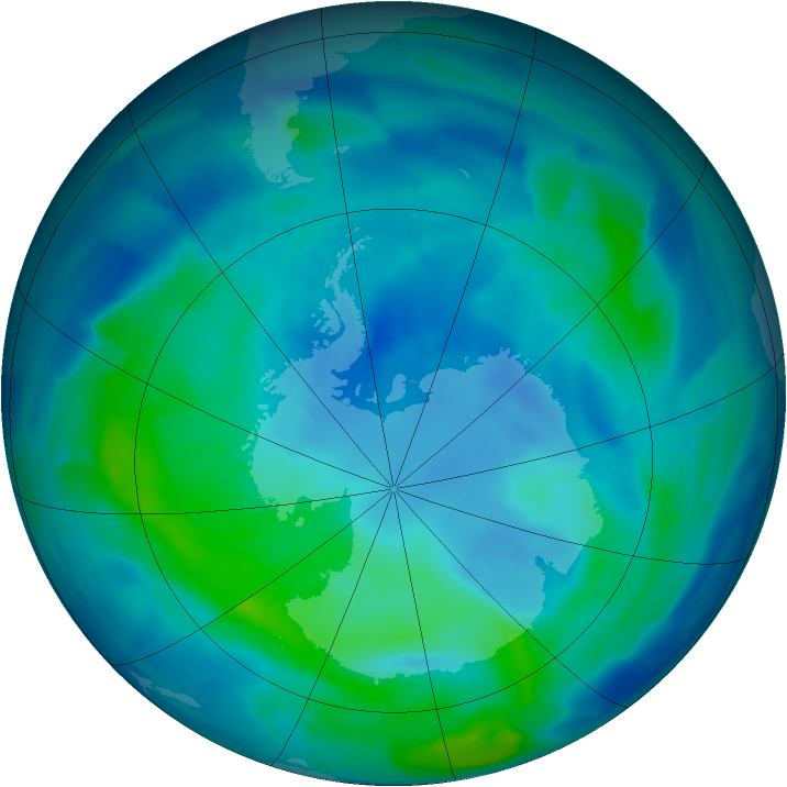 Antarctic ozone map for 01 April 2012